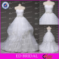 2015 Ball Gown Sweetheart Neckline Side-draped Pick-ups Lace Appliqued Crystal Wedding Factory Dresses